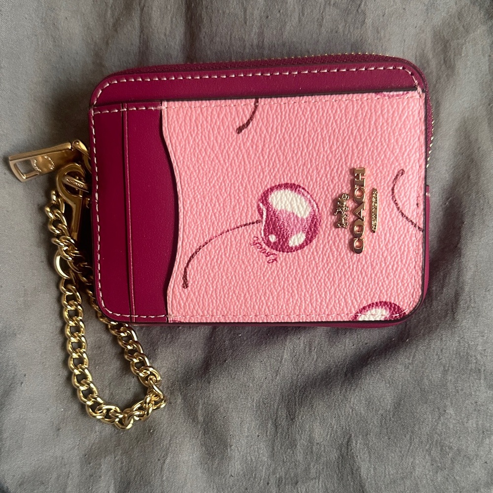 Coach Pink and Burgundy Cherry Card Holder